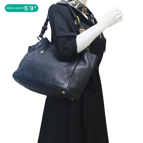 Prada  Vitello Daino Front Zip Leather Hobo Bag Black - Picture 2 of 16